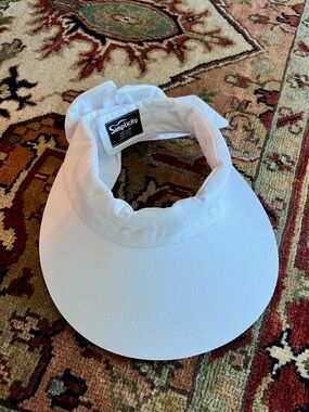 Simplicity White Cotton Golf Visor with Bow